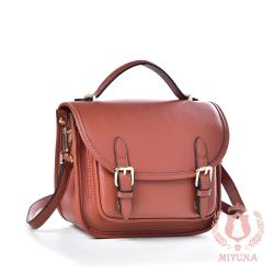 【MIYUNA米友娜】巴黎簡約磁釦牛皮肩提包-優雅棕