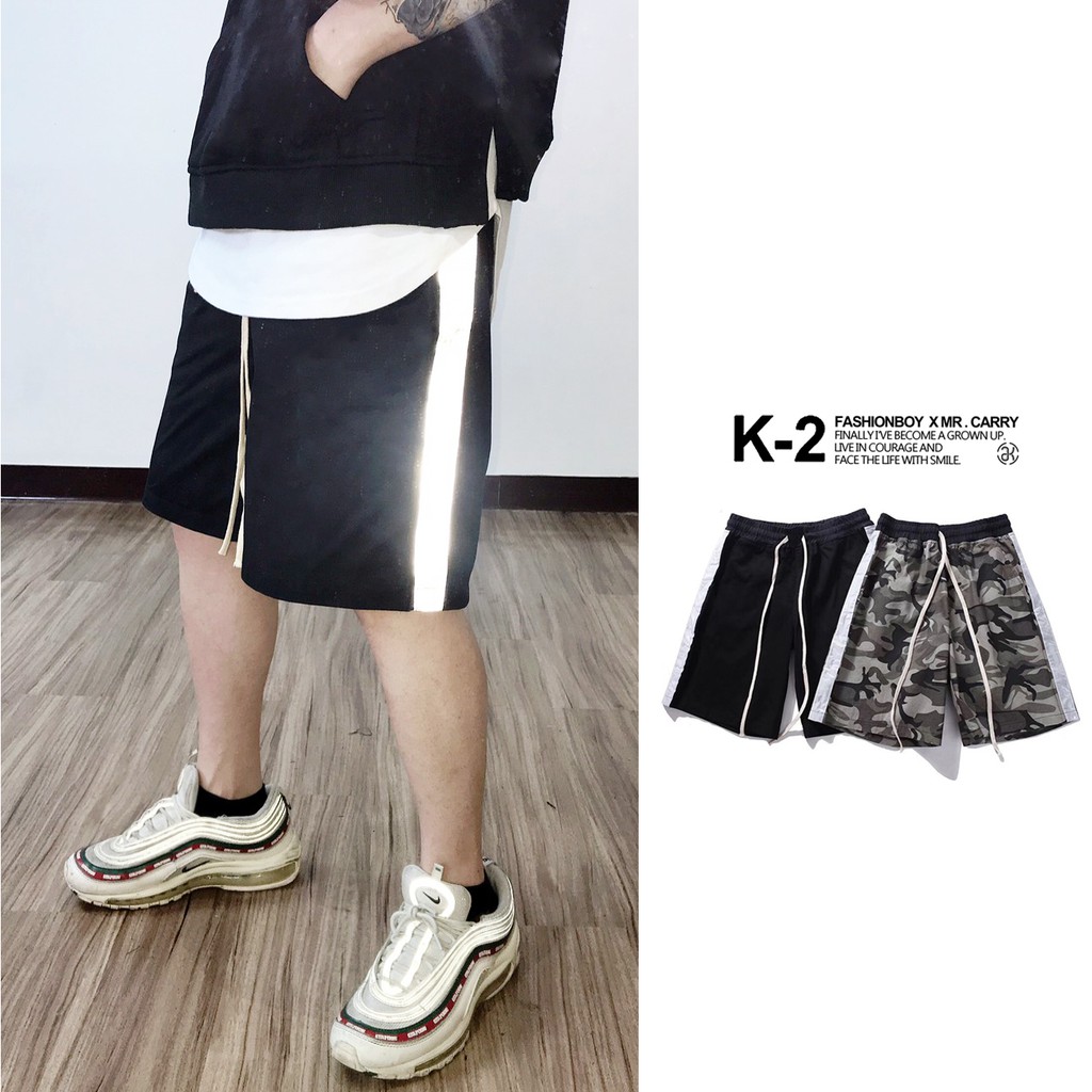 【K-2】3M 反光 單線褲 五分短褲 長抽繩 小賈斯汀 休閒短褲 五分褲 加大尺寸 短褲 街舞 表演 跳舞