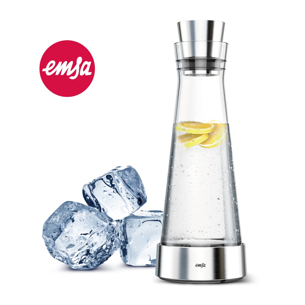 Click Me § 德國EMSA 頂級玻璃保冷水瓶 德國原裝進口(保固2年)(不鏽鋼)-原鋼色