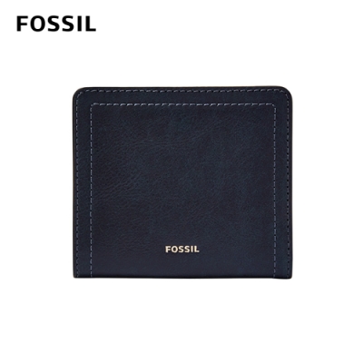 FOSSIL Logan 真皮系列拉鍊零錢袋設計短夾-海軍藍 SL7829406