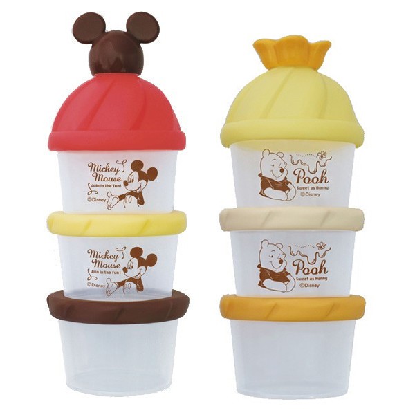 【迪士尼】日本製迪士尼三層奶粉罐 / 米奇 小熊維尼 攜帶型 奶粉盒 副食品 儲存盒 分裝盒 外出盒 零食盒 奶粉罐