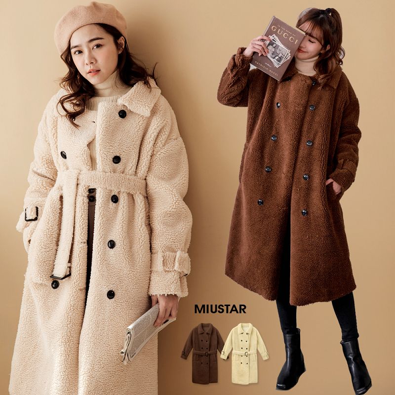 ★限時5折$990★miustar teddy熊！排釦附腰帶內麂皮羔羊絨長大衣(共2色)0115 預購【nf190eee】
