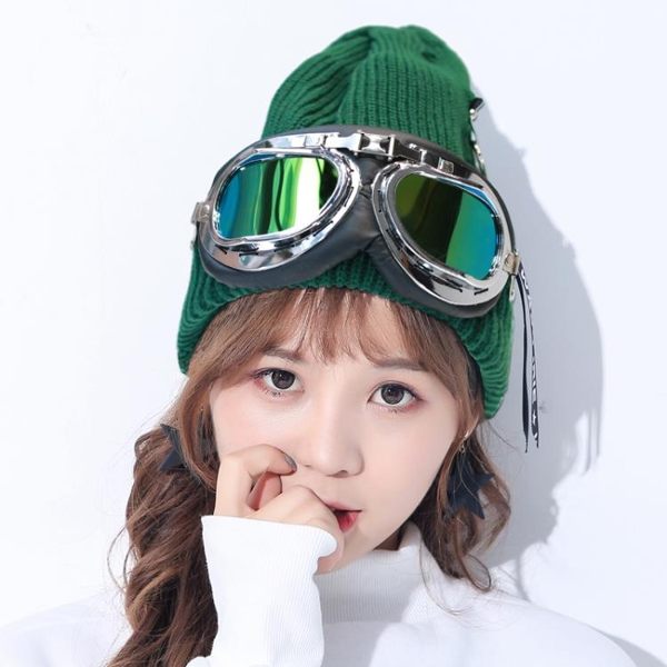 眼鏡毛線帽軟妹針織飛行員套頭墨鏡滑雪帽 交換禮物