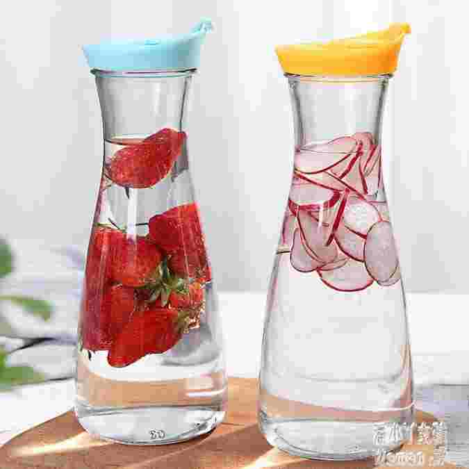 冷水壺玻璃家用帶蓋密封大容量透明創意飲料果汁水瓶亞克力扎壺 JY8493【pink中大尺碼】