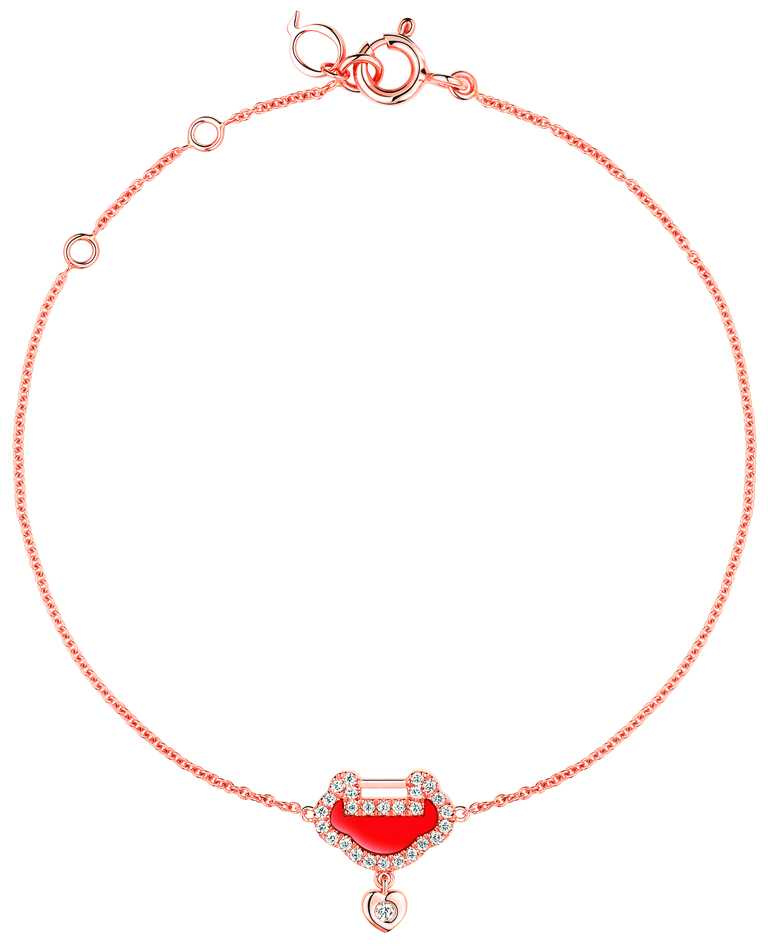 Qeelin「Yu Yi系列」18K玫瑰金鑲鑽紅瑪瑙手鍊╱43,500元。（圖╱Qeelin提供）