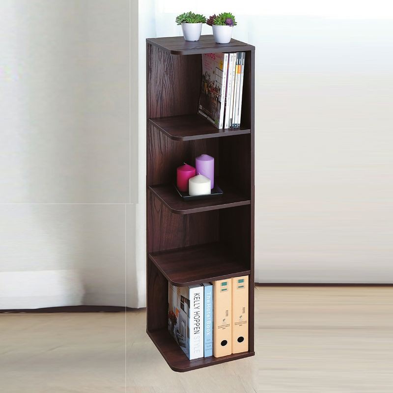 【YA640-5】 收納置物櫃胡桃色四層轉角(DIY) W29.5×D29.5×H121.8cm $580【商品材質】＊塑合板【是否需要組裝】需簡易組裝◎現今極簡主義當道，即是因於人們生活的緊繃忙碌，