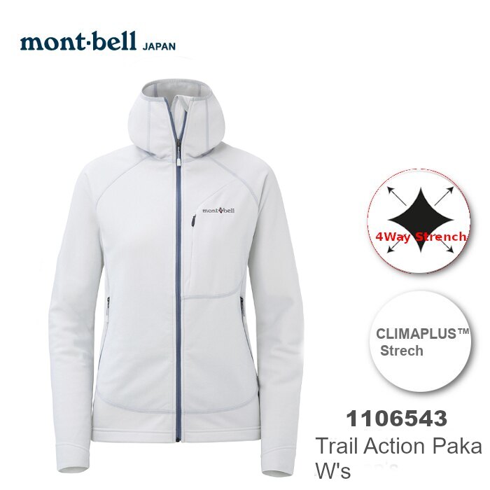 日本 mont-bell 1106543 TRAIL ACTION PARKA 女彈性保暖刷毛外套(冰白),登山,健行,montbell