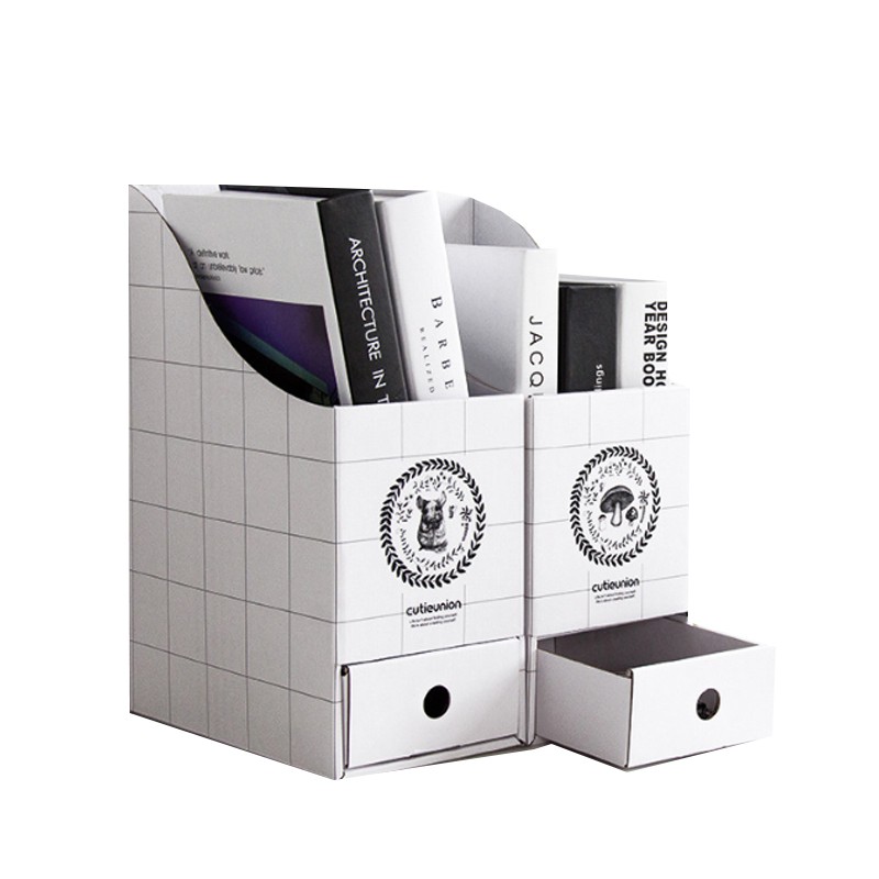 DIY簡易厚紙板書架 帶抽屜 書立 書夾 書擋 書本參考書資料文章收納盒 書桌 書房 限宅配 【Z90541】