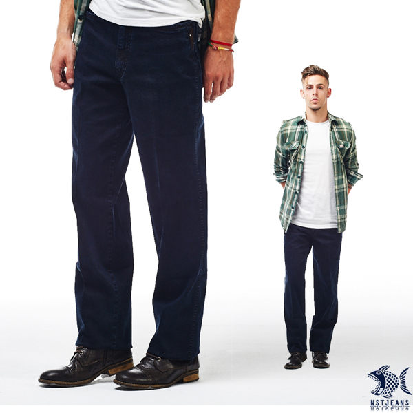 【NST Jeans】黑藍色 復古麂皮拼接 酵洗直筒丹寧褲(中腰) 390(5572) 台製 紳士 男
