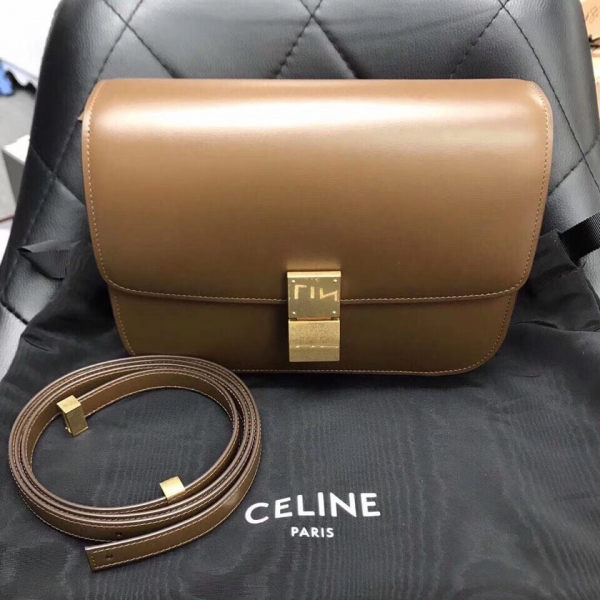 ■專櫃73折■Celine 189173 中款 頂級小牛皮CLASSIC BOX 手袋 淡駝棕色