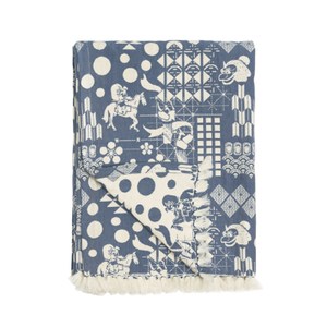 手工流蘇飾邊增添精緻感 100%純棉雙色藍白緹花織毯 呈現令人嚮往的日式慶典圖騰 搭配印度百年工作坊的精緻緹花工藝 媒體好評報導、SAFOMASI最受歡迎經典設計