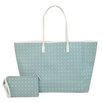 agnes b. 標誌印花雙面二用托特包(附手拿包)(大/水藍)
