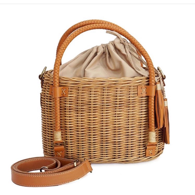 皮革藤編包尺寸：27*14*20cm