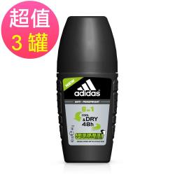 adidas愛迪達 男用六效合一長效制汗爽身滾珠x3罐(40ml/罐)