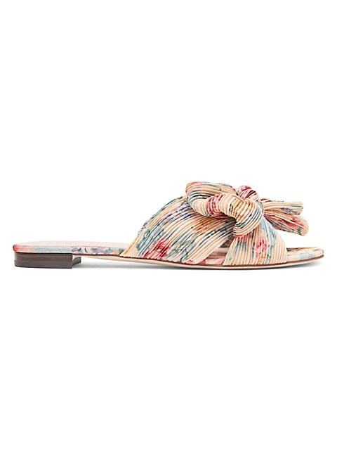 In a pleated finish, these lovely floral sandals are accented with signature knotted detail at the t