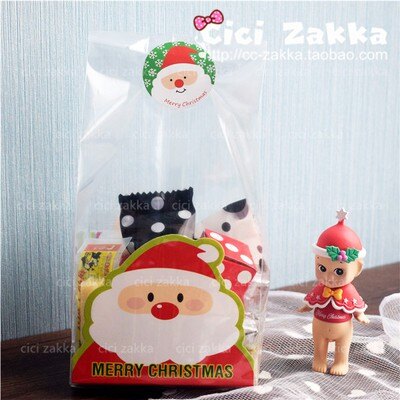 【嚴選SHOP】48入(平口袋+紙墊) 聖誕老人透明食品袋 包裝 點心袋 禮品 塑膠袋 餅乾 糖果 聖誕節袋【X016】