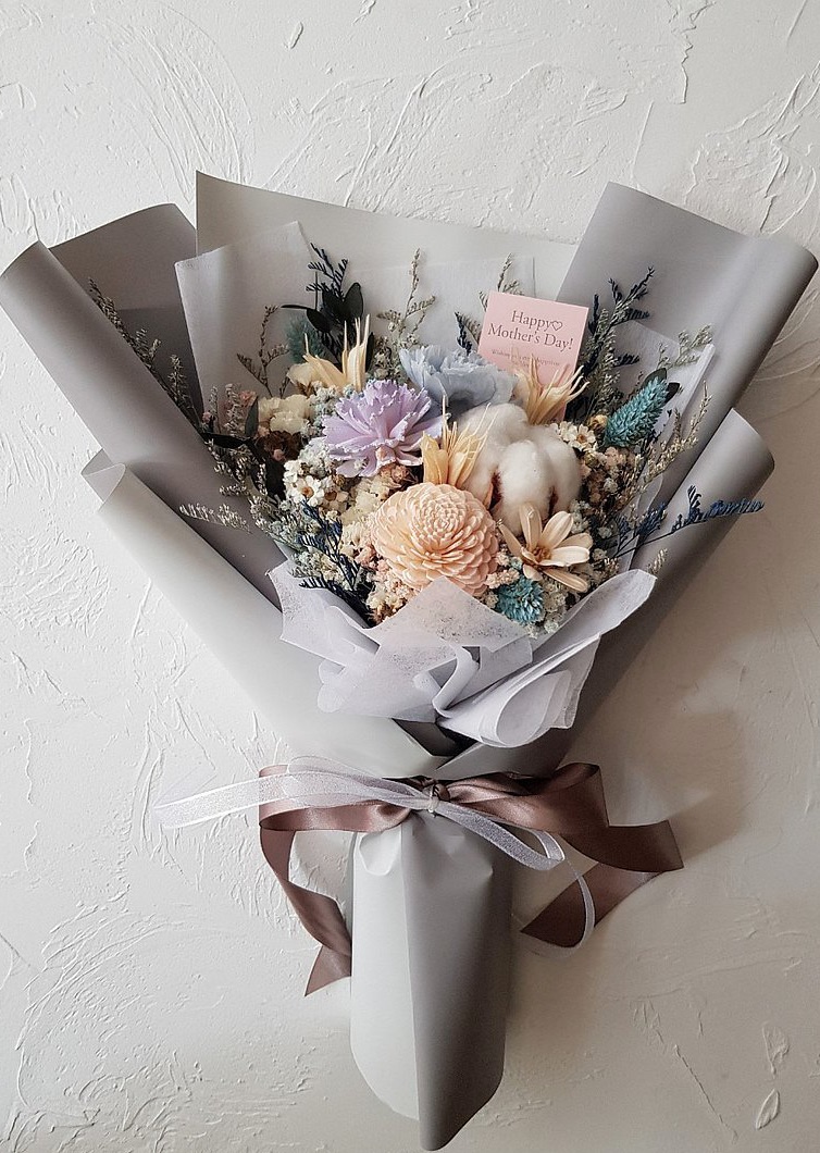 Love媽咪|母親節|永生花+乾燥花|藍粉色系|乾燥花束|全台宅配