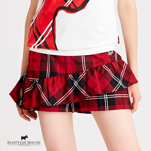 【紅黑格】不規則荷葉剪接短褲 Scottish House【AH2204】