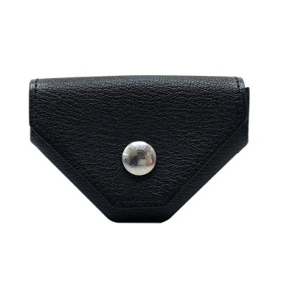 Hermes 24 Verso 銀扣山羊皮扣式三角零錢包(黑)