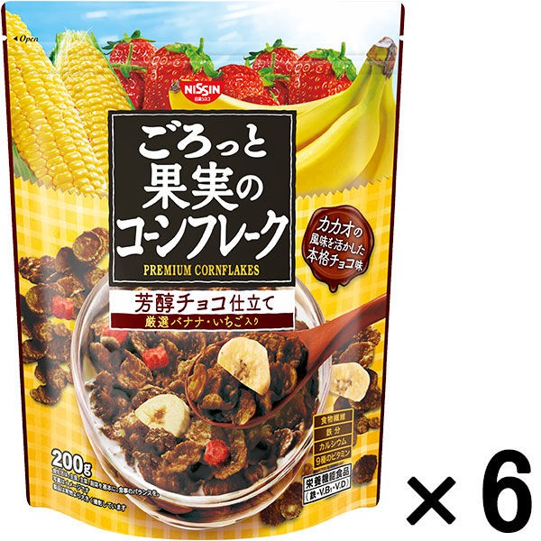 酥脆的香蕉乾x酸甜草莓乾x香醇的巧克力玉米片充滿真實果實感的酥脆玉米片很適合與全家人同享的一款內容物: 1200公克，6入裝產地: 日本 營養標示: (每40g) 熱量：154kcal，蛋白質：1.8