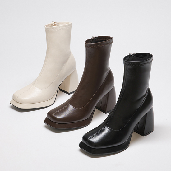 秋冬穿搭 美拉德風 D+AF  加厚水台高跟瘦瘦短靴