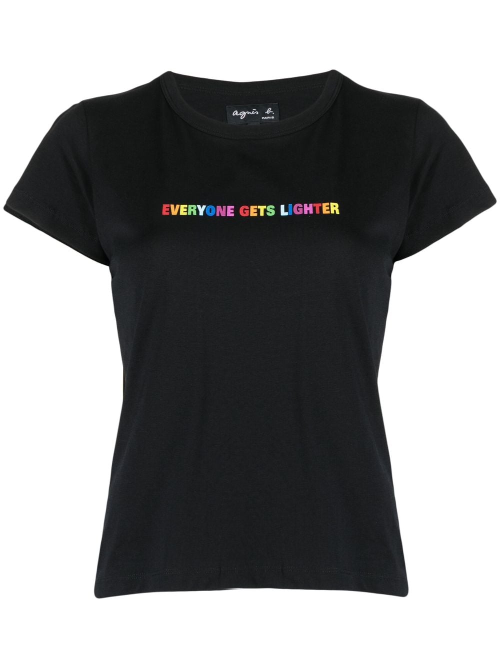 agnès b. - slogan-print jersey T-shirt - women - Cotton - 1 - Black