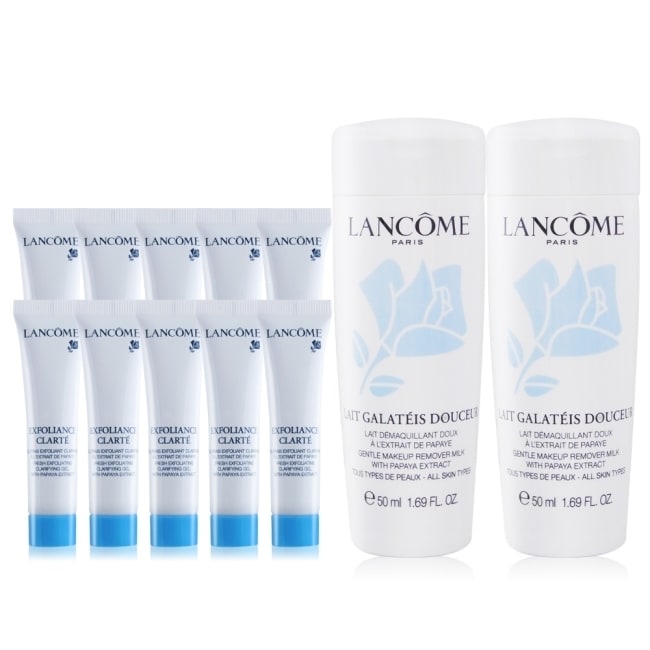 LANCOME 蘭蔻 清柔卸妝乳(50ml)X2+清淨角質淨化凝膠(15ml)X10
