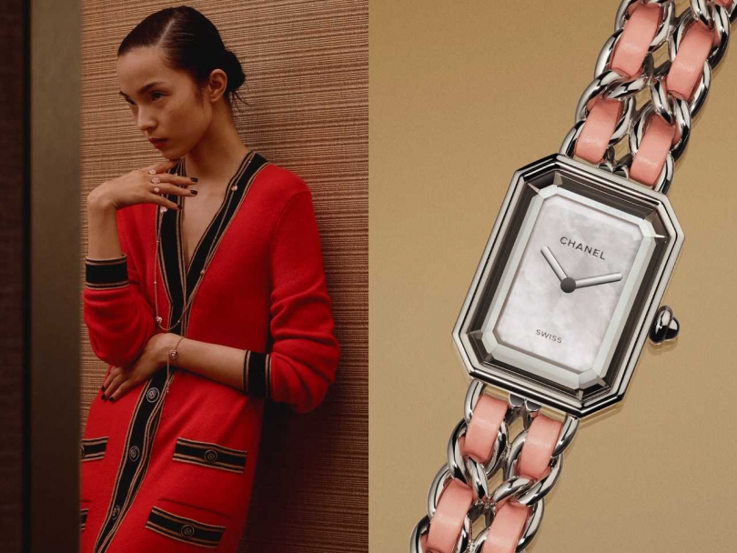 CHANEL「Première Rock」系列粉紅腕錶，限量1,200只╱153,000元（圖片提供╱CHANEL）