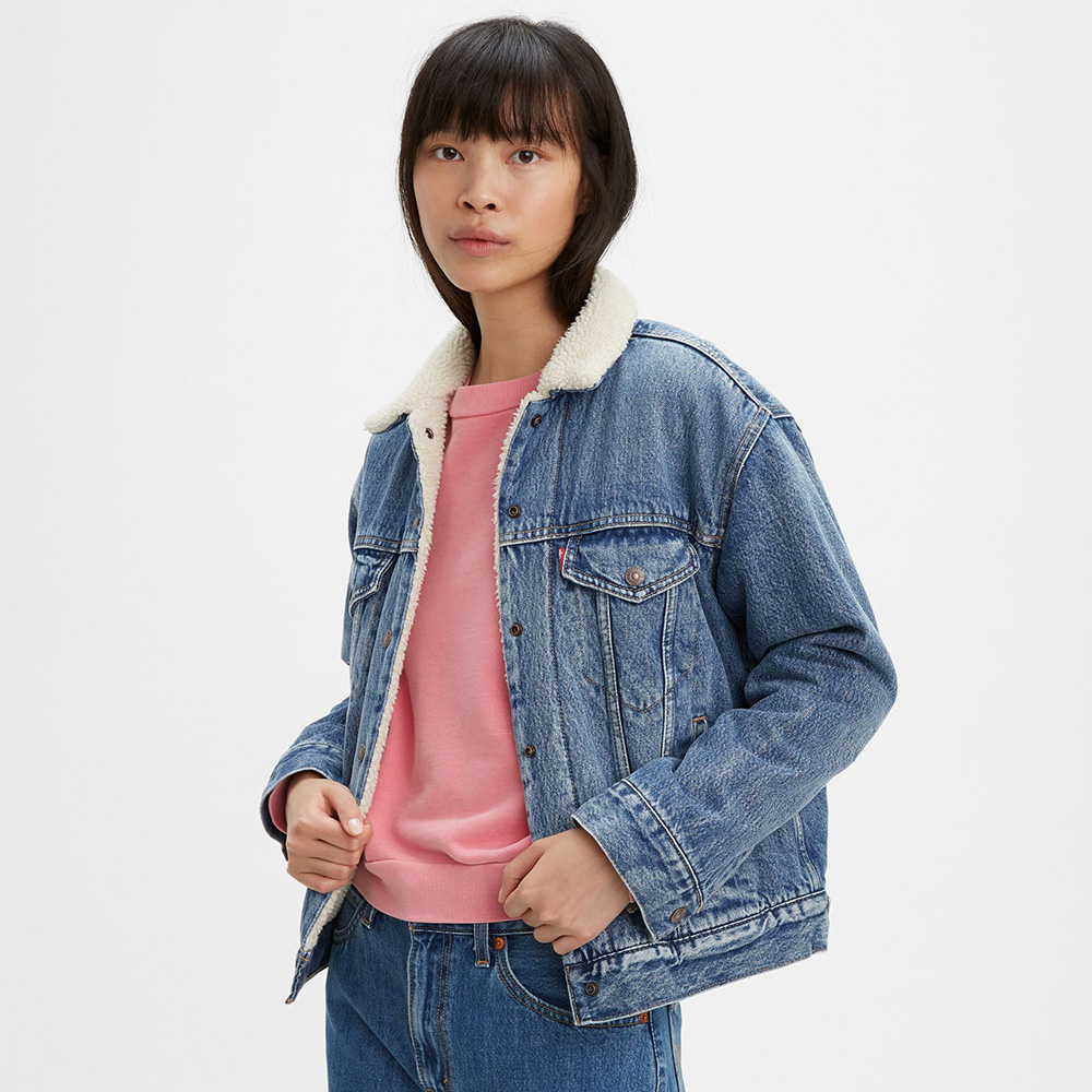 Levis 女款 牛仔外套 / Boyfriend寬鬆版型 / Sherpa棉花絨 / 精工藍染水洗 人氣新品