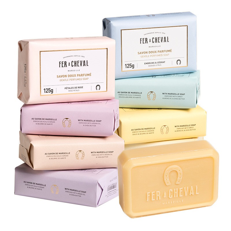 【商品規格】商品名稱 ：Fer à Cheval 法拉夏 香氛馬賽皂容量/規格：125g商品編號 ：蜂蜜與杏仁 03074308..3012／無花果葉 03074309..3099 橄欖花 03074