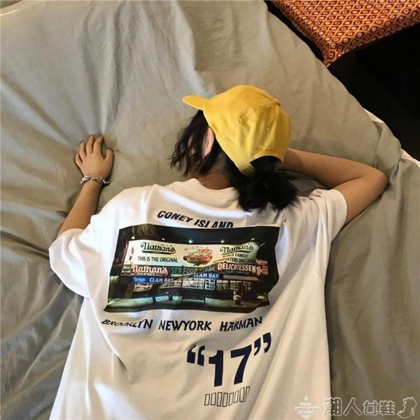 ins超火白色短袖T恤女情侶夏裝韓版原宿風bf寬鬆中長款半袖上衣潮