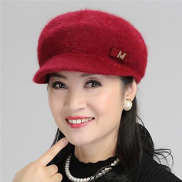 毛帽 貝雷帽冬天中老年人時尚貝雷帽兔毛帽冬季韓版女士帽子加絨保暖百搭帽 朵拉朵衣櫥