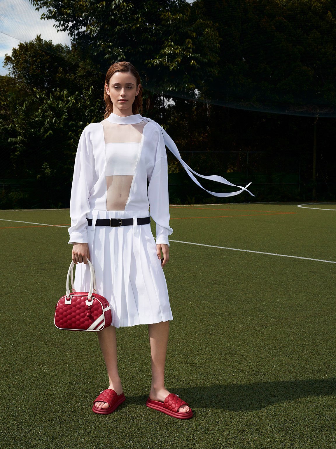 CHARLES & KEITH 拉鍊保齡球包 - 紅色