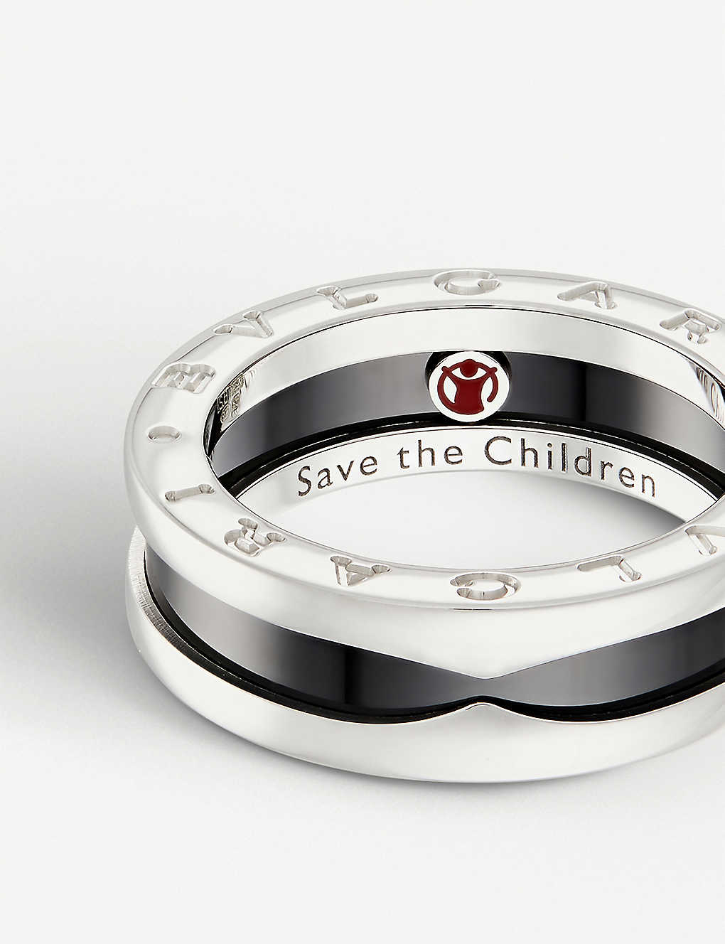 BVLGARI Save the Children one-band sterling silver and black-ceramic ring