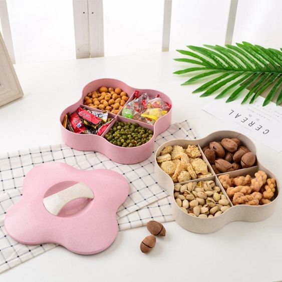 創意雙層干果盤糖果盒結婚過年零食盒瓜子盒堅果盒干果盒分格帶蓋