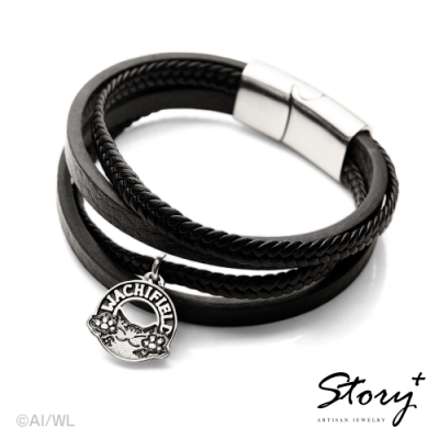 STORY故事銀飾-經典達洋貓系列-Dayan圓牌皮繩手環