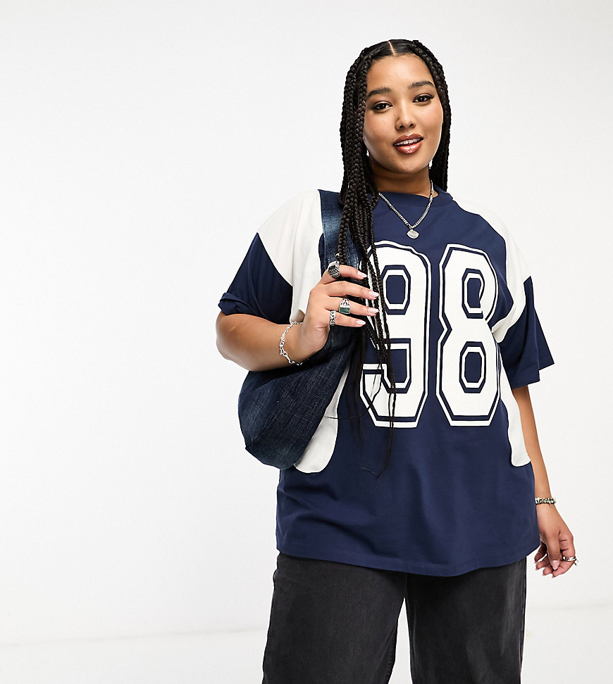 ASOS DESIGN Curve oversized t-shirt with 98 football graphic in navy