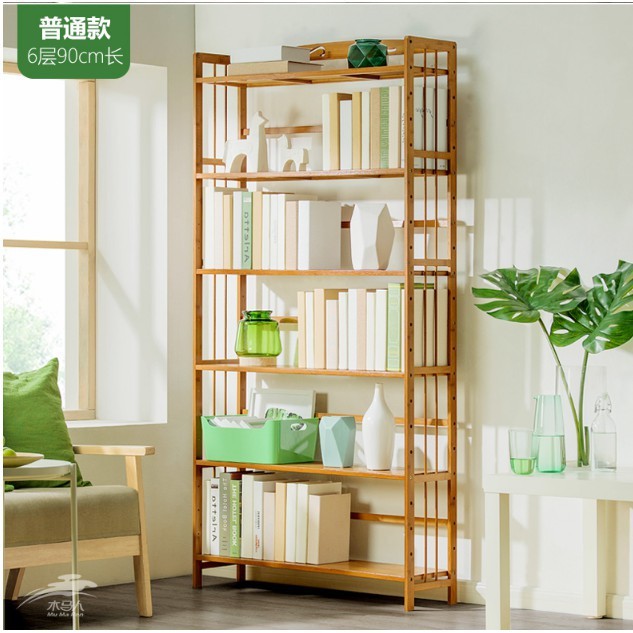 ~簡易書架收納置物架簡約現代實木多層落地兒童桌上學生書櫃 - 六層