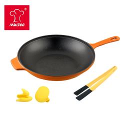 ◎煎炒料理懶人包組合 方便不燙手 獨家設計整合IH炙燒300度C|◎三層琺瑯不易生鏽 料理不受限 無全氟辛酸、通過SGS檢驗|◎琺瑯鑄鐵鍋10年保固 配件頂級矽晶材質 耐高溫達300度C26cm鑄鐵單