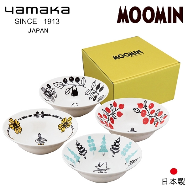 【日本山加yamaka】moomin嚕嚕米彩繪陶瓷碗禮盒4入組 (MM1400-185)
