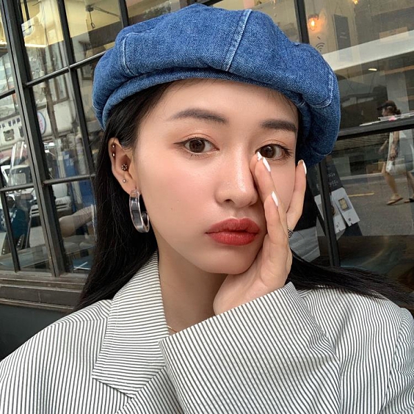 高品質復古水洗牛仔貝雷帽女春天韓版潮休閑百搭夏季八角帽畫家帽