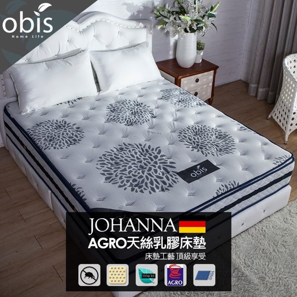 King size 雙人特大 JOHANNA三線天絲無毒乳膠AGRO彈簧獨立筒床墊 [雙人特大6×7尺]【obis】