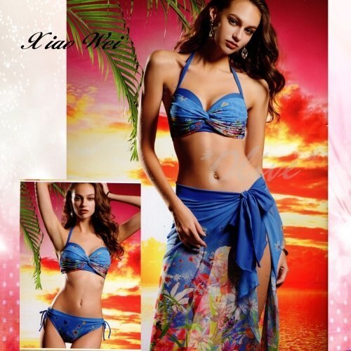 ☆小薇的店☆名人百貨專櫃【南洋熱情風格】♥時尚三件式鋼圈比基尼泳裝特價1980元♥NO.A2619(M-L)