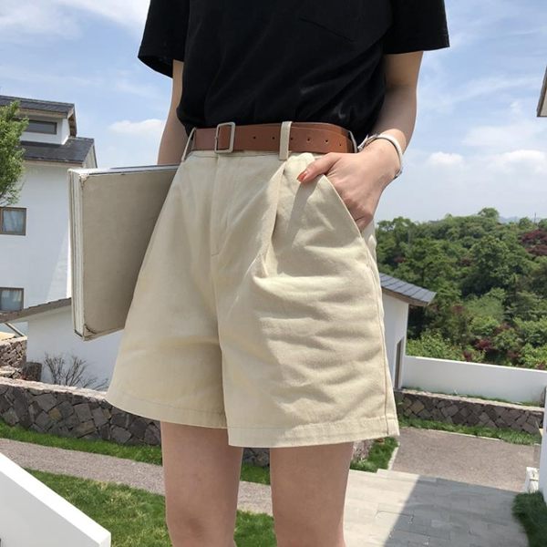 工裝褲 夏季韓版高腰闊腿短褲女白色寬鬆顯瘦a字熱褲休閒工裝短褲子 曼慕衣櫃