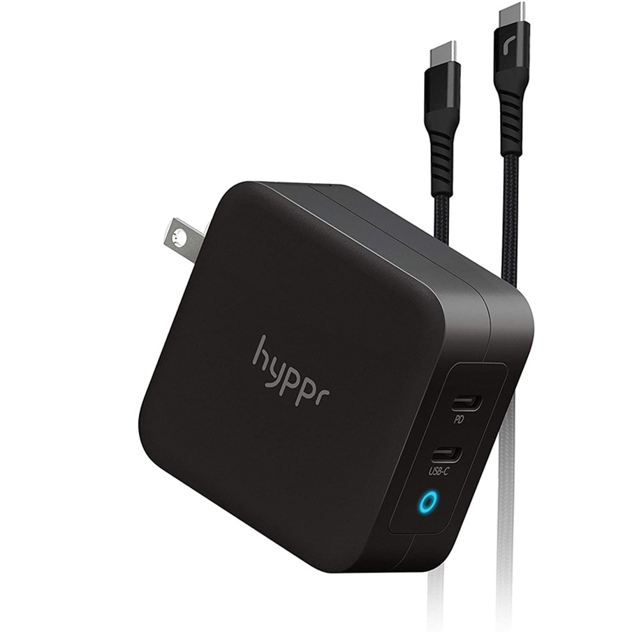 PD充電器，hyppr 100W USB C充電器Macbook快速C型壁式充電器，帶有GaN Tech和PD 3.0可折疊雙端口平板電腦適配器，兼容MacBook Pro Air iPad Pixe