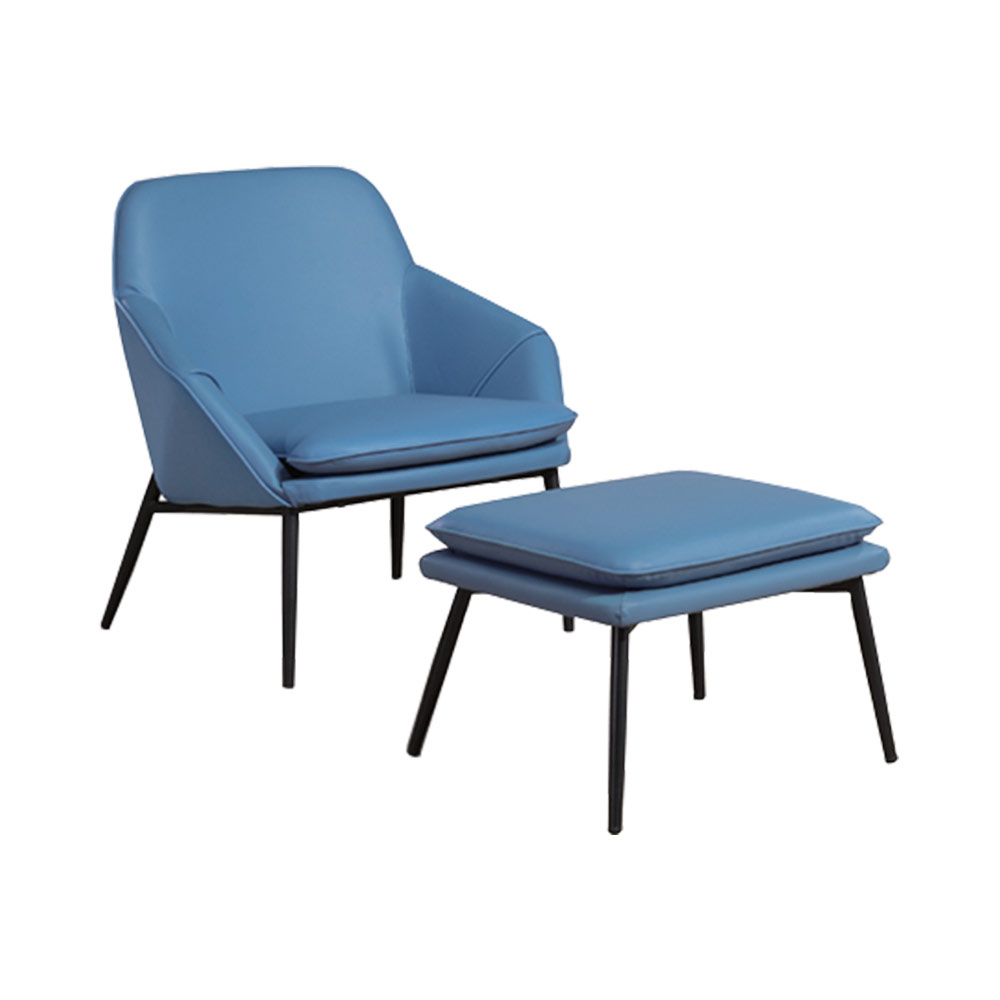 H&D-尼斯藍色皮質休閒椅+凳