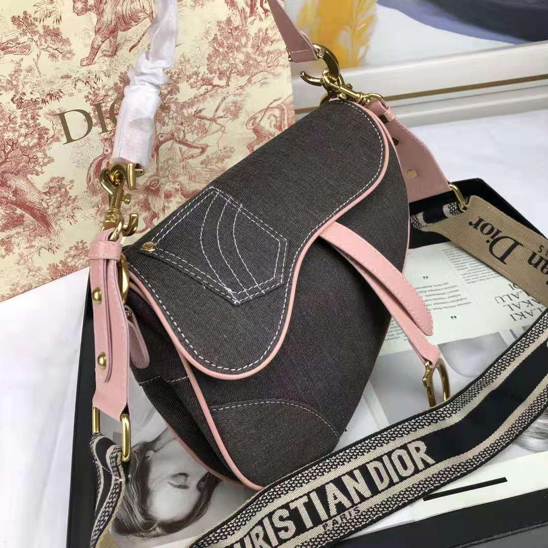 Dior迪奧牛仔馬鞍包斜挎單肩帆布胸包寬肩帶女包包