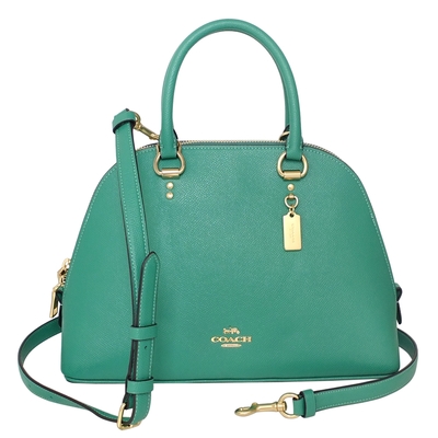 COACH碧綠防刮皮革手提/斜背中款貝殼包