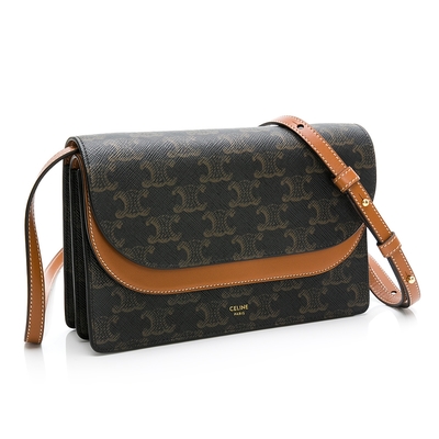 【CELINE 思琳】 CELINE Triomphe strap woc老花雙翻蓋釦式斜背包
