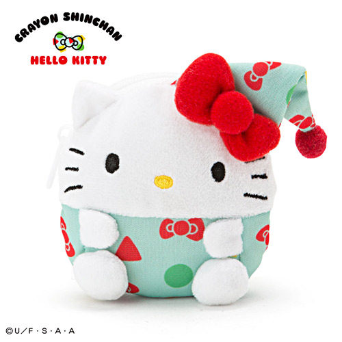 Sanrio HELLO KITTY*蠟筆小新系列圓滾滾造型絨毛零錢包(睡衣KITTY)★funbox★_083879